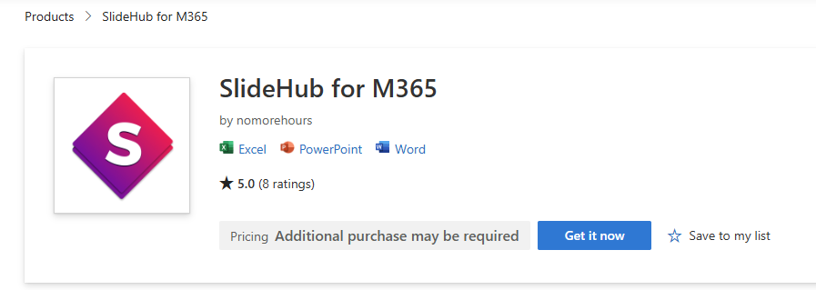 SlideHub for M365 listing on Microsoft AppSource